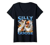 Donna Silly Goose Funny Meme Bootleg Y2K Grafica Maglietta con Collo a V