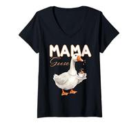 Donna Silly Goose Mama Goose | Funny Cute Mom Life Tee Maglietta con Collo a V