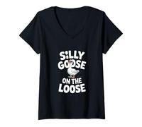 Donna Silly Goose On The Loose Funny Daying Occhiali da Sole Maglietta con Collo a V
