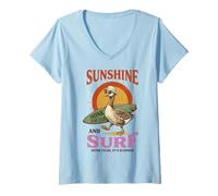 Donna Silly Goose Sunshine Surf Honk Surf Club Summer Maglietta con Collo a V