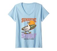 Donna Silly Goose Sunshine Surf Honk Surf Club Summer Maglietta con Collo a V