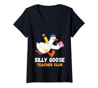 Donna Silly Goose Teacher Club | Funny First Day Back to School Maglietta con Collo a V