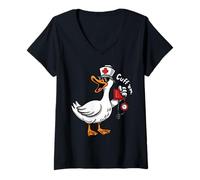 Donna Silly Nurse Goose Cuff Em Funny ER ICU CNA Nursing Student Maglietta con Collo a V