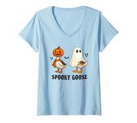Donna Silly Spooky Goose Halloween Funny Silly Goose Pumpkin Ghost Maglietta con Collo a V
