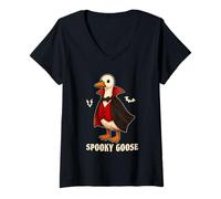 Donna Silly Spooky Goose Halloween Funny Silly Goose Vampire Maglietta con Collo a V