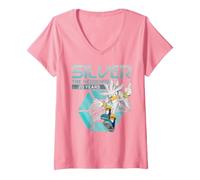 Donna Silver 20 Years of The Future Anniversary Vintage Distressed Maglietta con Collo a V