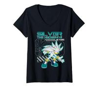 Donna Silver The Hedgehog 20 Years Anniversary Distressed Maglietta con Collo a V