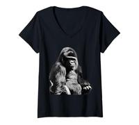 Donna Silverback Gorilla Silver Primate Ape Maglietta con Collo a V