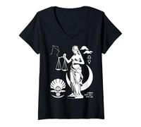 Donna Simbolo Astrologico Bilancia con Venere e Segno Zodiacale Maglietta con Collo a V