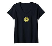 Donna Simbolo Chakra del plesso Solare, Design Geometrico Mandala Giallo Maglietta con Collo a V