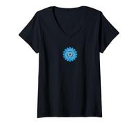 Donna Simbolo Chakra della Gola, Design Geometrico Mandala Blu Maglietta con Collo a V