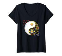 Donna Simbolo colorato Segno per tao Yin e Yang Qi Gong o Tai Chi Maglietta con Collo a V