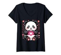Donna Simbolo del Cuore del Panda Kawaii | Cute Panda San Maglietta con Collo a V