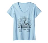 Donna Simbolo del Sacerdozio Cattolico Eucaristia Calice Stola Line Art Maglietta con Collo a V