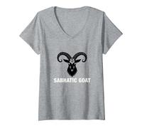 Donna Simbolo Mistico Occulto della Capra sabbatica di Baphomet Maglietta con Collo a V, Grigio Melange, L