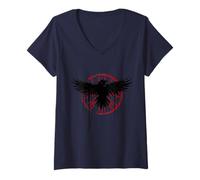 Donna Simbolo Nordico della Mitologia norrena del Corvo Vichingo Vegvisir Maglietta con Collo a V