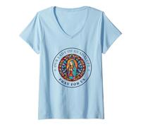 Donna Simbolo Religioso della Madonna di Guadalupe Prega per Noi Maglietta con Collo a V