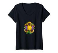 Donna Simbolo Triplo Dea Fasi Lunari Girasole Maglietta con Collo a V
