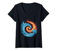 Donna Simbolo Yin-Yang del fuoco e dell'acqua - Equilibrio e armonia Maglietta con Collo a V