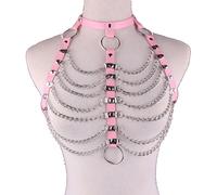 Donna Similpelle Corpo Imbracatura Reggiseno Lingerie Cintura con Metallo Catena