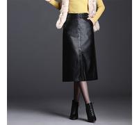 Donna Similpelle Vita Alta Aderente Matita Anteriore Split Midi Nero Alla Moda