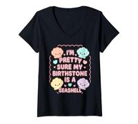 Donna Simpatica Citazione Kawaii: Birthstone è Un Amante della Spiaggia di Conchiglie Maglietta con Collo a V