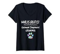 Donna Simpatica Stampa a Forma di Zampa di Cane della Nonna di Worlds Greatest German Shepherd Maglietta con Collo a V