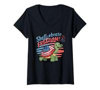 Donna Simpatica tartaruga patriottica: Celebrate Freedom 4 luglio per bambini Maglietta con Collo a V