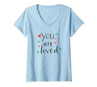 Donna Simpatici cuori da incollare disegnati a mano con scritta "You Are Loved" Maglietta con Collo a V