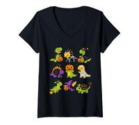 Donna Simpatici Dinosauri di Halloween preistorici T-Rex Dino Lovers Maglietta con Collo a V