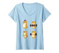 Donna Simpatici manubri da Allenamento per Gatti, Palestra, Sollevamento Pesi, Design Divertente per Il Fitness Maglietta con Collo a V