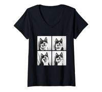 Donna Simpatico Akita Funny Dogs con occhiali da sole Photo Booth Animali Meme Maglietta con Collo a V