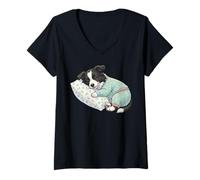 Donna Simpatico Cane Border Collie Che Dorme in Pigiama per Andare a Letto Maglietta con Collo a V