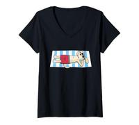 Donna Simpatico Cane Che Prende Il Sole con Design a Cartoni Animati Carino Animale Maglietta con Collo a V