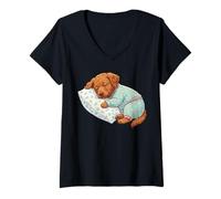 Donna Simpatico Cane Chessie Che Dorme in Pigiama Maglietta con Collo a V