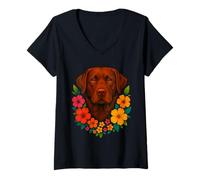 Donna Simpatico cane Labrador Retriever floreale Pet Flower primavera estate Maglietta con Collo a V