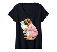 Donna Simpatico Cane Leonberger Che Dorme in Pigiama Maglietta con Collo a V