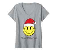 Donna Simpatico Cappello di Babbo Natale con Faccina Sorridente, Stile retrò Maglietta con Collo a V