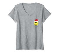 Donna Simpatico Cappello di Babbo Natale con Faccina Sorridente, Stile retrò Maglietta con Collo a V