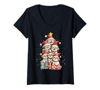 Donna Simpatico Cappello di Natale con Cane Shih Tzu Pile Maglietta con Collo a V