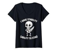 Donna Simpatico Coltello Scheletro Scherzo Umorismo Halloween Maglietta con Collo a V