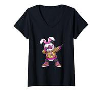 Donna Simpatico Coniglietto Leopardato Panda Happy Easter Girl per Bambini da Donna Maglietta con Collo a V