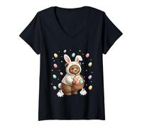 Donna Simpatico Coniglietto Pasquale con Uova Stravagante Design Orso Maglietta con Collo a V