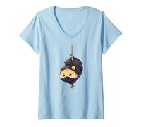 Donna Simpatico Criceto Ninja Kawaii Chibi Anime Shinobi Pet Art Maglietta con Collo a V