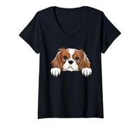 Donna Simpatico Cucciolo di Cavalier King Charles Spaniel Divertente Amante dei Cani Maglietta con Collo a V