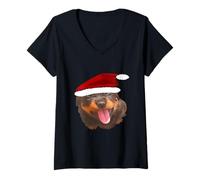 Donna Simpatico Cucciolo di Rottweiler Che Indossa Un Cappello da Babbo Natale per Le Maglietta con Collo a V