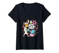 Donna Simpatico Dabbing Unicorno Narvalo Unicorno Doodle Maglietta con Collo a V