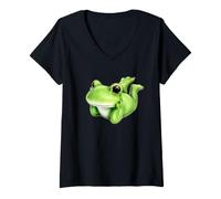 Donna Simpatico Design a Forma di Rana con Animali stravaganti Maglietta con Collo a V