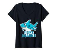 Donna Simpatico design a forma di squalo "I Like Sharks" per amanti degli squali Maglietta con Collo a V
