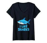 Donna Simpatico design a forma di squalo "I Like Sharks" per amanti degli squali Maglietta con Collo a V